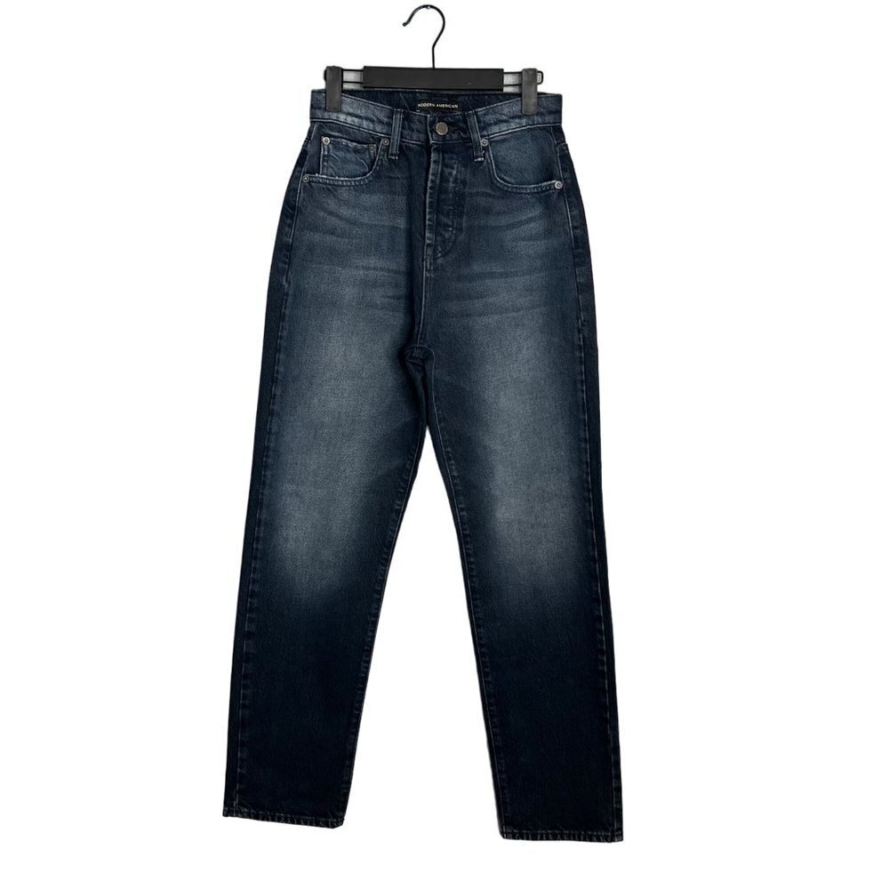 NWOT Modern American High Rise Straight Leg Button Fly Jeans Dark Faded 25‎